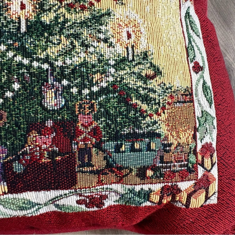 Newport Needlepoint Tapestry Throw Pillow Christmas Tree Vtg Toys Red 17”x17” - Picture 2 of 6